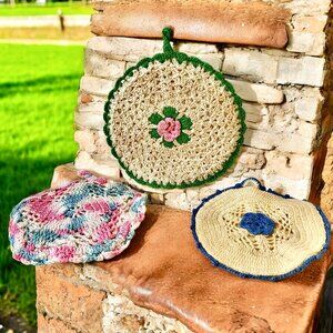 Potholder Hot Pad Hand Crochet Granny Chic Vintage Lot of 3 Small